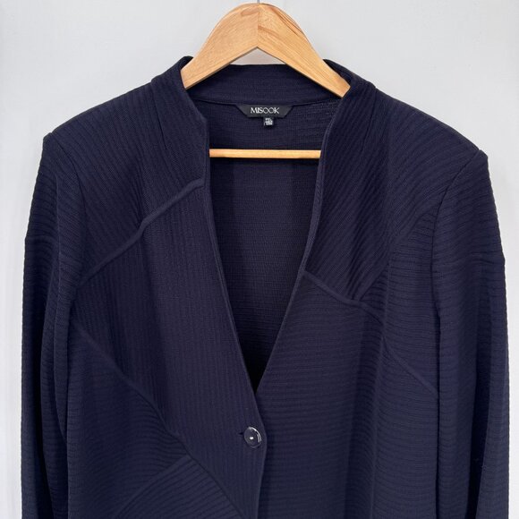 Misook‎ Cardigan Sweater Womens PXL Navy Blue Acrylic Knit Single Button Closure - Picture 2 of 11
